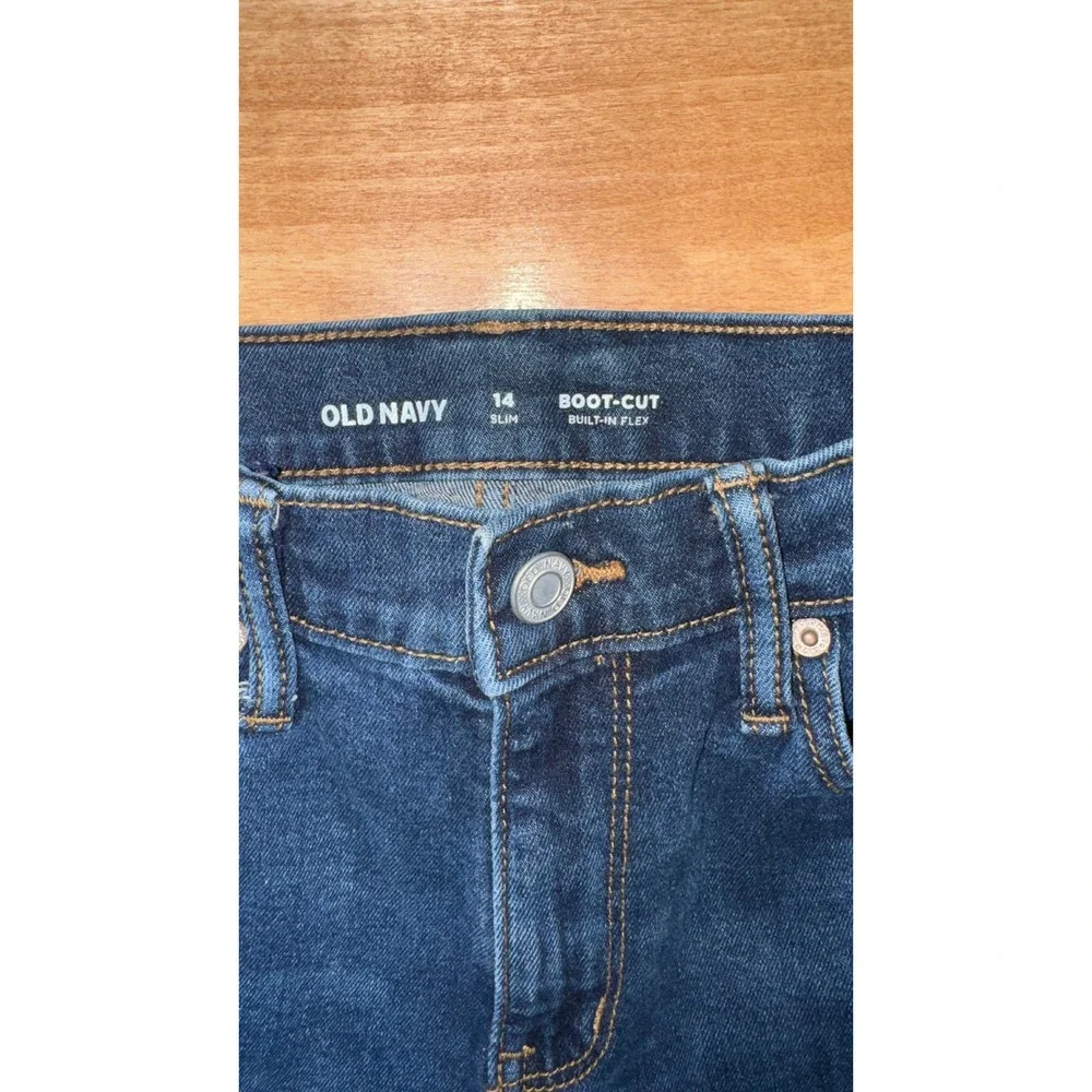 Old Navy Boys Boot-Cut Jeans Dark Wash Slim Fit‎ Built-In Flex Size 14 Slim